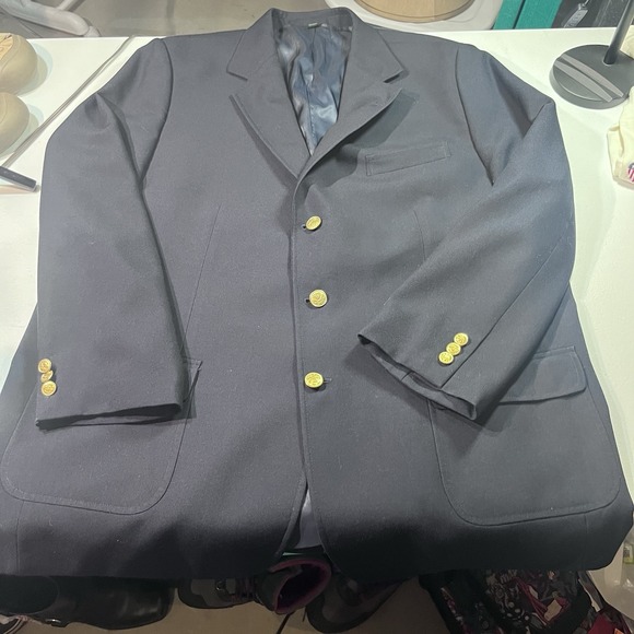 Orvis Navy Blue Blazer Gold Buttons Mens 48R 3 Roll 2 Button Wool Blend Jacket - Picture 1 of 8